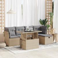 6-delige Loungeset met kussens poly rattan beige