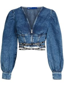 Karl Lagerfeld Jeans blouse crop en jean à col v - Bleu