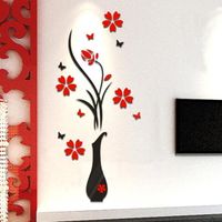 Decoratieve Muursticker - Vaas met Rode Bloemen - Home & Living - Spiritueelboek.nl
