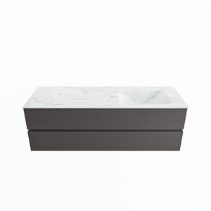 MONDIAZ VICA-DLUX 150cm badmeubel onderkast Dark grey 2 lades. Inbouw wastafel CLOUD rechts zonder kraangat, kleur Opalo.