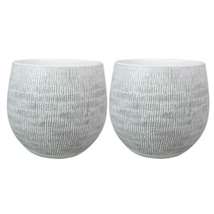 2x stuks plantenpotten/bloempotten in een strakke Modern design look wit/zwart Dia 36 cm en Hoogte 3