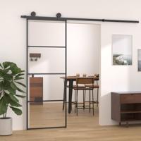 Schuifdeur 76x205 cm aluminium en ESG-glas zwart