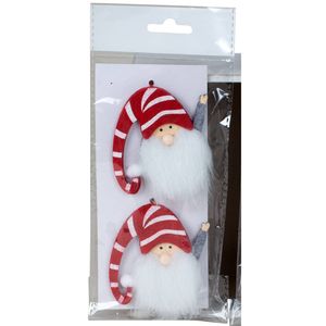 IKO kersthangers/kerstballen -gnomes/kabouters- rood - 2x - vilt - Kersthangers