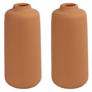 2x stuks bloemenvaas - rood/bruin terracotta - D13 x H28 cm - smalle opening