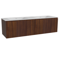 Storke Ribs zwevend badmeubel 170 x 52 cm notenhout met Mata dubbele wastafel in solid surface mat wit, Verticale symmetrische rechte ribbel