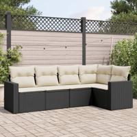 5-delige Loungeset met kussens poly rattan zwart