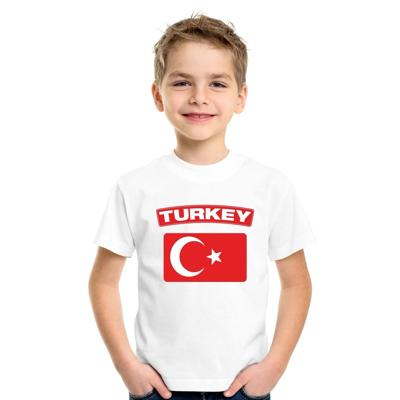 Supporters kleding - t-shirt van vlag Turkije - wit - voor kinderen - korte mouwen - sport
