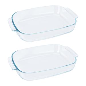 Ovenschaal van glas - 2x - ovaal - 3.8 Liter - 38 x 25 x 6,5 cm - vaatwasser bestendig