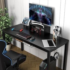 140 cm Computerbureau Kantoorbureau met Bekerhouder Koptelefoonhouder Monitorstandaard Opbergmand Zwart