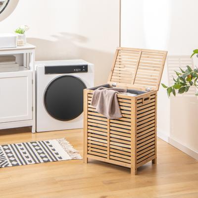 80 L Bamboe Wasmand Wasbox met Deksel Wasbox met Verwijderbare & Wasbare Waszak voor Badkamer Woonkamer Slaapkamer