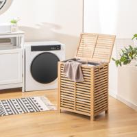 80 L Bamboe Wasmand Wasbox met Deksel Wasbox met Verwijderbare & Wasbare Waszak voor Badkamer Woonkamer Slaapkamer