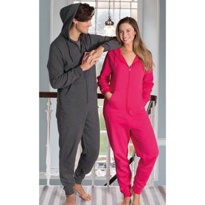 Warme onesie/jumpsuit - donkergrijs - huispakken volwassenen - katoen/polyester