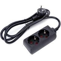 Zwarte Stekkerdoos met Verlengsnoer - 3680W - 2 Stopcontacten - 1.5m