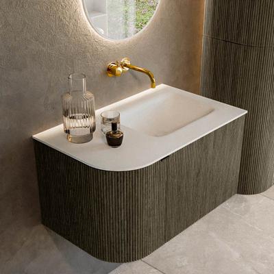 Badmeubel Mondiaz Kurve | 75 cm cm | Meubelkleur Shadow | Wastafelkleur Talc | Solid surface | Wasbak rechter zijde spoelbak | Zonder kraangat(en)