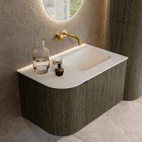 Badmeubel Mondiaz Kurve | 75 cm cm | Meubelkleur Shadow | Wastafelkleur Talc | Solid surface | Wasbak rechter zijde spoelbak | Zonder kraangat(en)