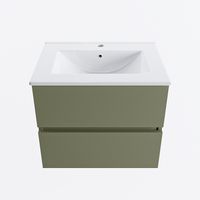 MONDIAZ VICA 60cm badmeubel onderkast Army 2 lades. Wastafel DENIA midden 1 kraangat, kleur Glanzend Wit.