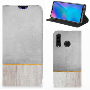 Huawei P30 Lite New Edition Book Wallet Case Wood Concrete