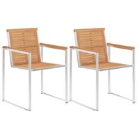 Tuinstoelen 2 st massief teakhout en roestvrij staal