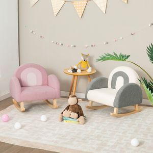 Kinderstoel voor Peuters Gestoffeerde Kinderbank met Massief Houten Poten Schommelstoel voor Kinderkamer Speelkamer (Grijs)