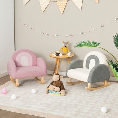 Kinderstoel voor Peuters Gestoffeerde Kinderbank met Massief Houten Poten Schommelstoel voor Kinderkamer Speelkamer (Grijs)