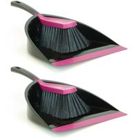 Sorbo Stoffer en blik zwart/roze - 2x - kunststof kamerveger/handveger met blik