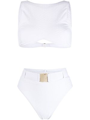 Noire Swimwear bikini à taille haute ceinturée - Blanc