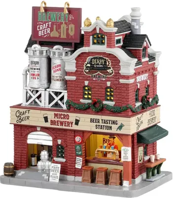 Lemax derby & sons brewing co. verlicht kersthuisje Caddington Village 2023
