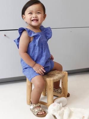 Combishort babymeisje met borduurwerk felblauw