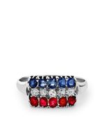 Pragnell Vintage bague Three Row en or blanc 18ct sertie de diamants, de rubis et de saphirs (1893) - Argent