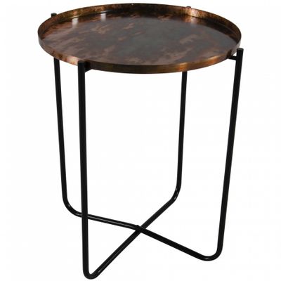 Ronde bijzettafel/plantenstandaard oud koper 50 cm