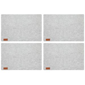 12x stuks rechthoekige placemats met ronde hoeken polyester licht grijs 30 x 45 cm