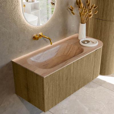 Badmeubel Mondiaz Kurve-Dlux | 105 cm | Meubelkleur Dusk | Wastafelkleur Saba | Solid surface | Wasbak linker zijde spoelbak | Zonder kraangat(en)
