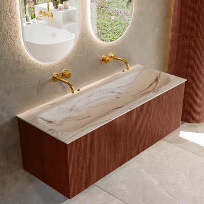 Badmeubel Mondiaz Kurve-Dlux | 120 cm | Meubelkleur Ruby | Wastafelkleur Nata | Solid surface | Wasbak midden spoelbak | Zonder kraangat(en)