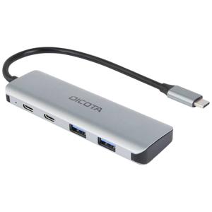 Dicota D32061 USB-C (USB 3.2 Gen 2) multiport hub 4 poorten Met aluminium behuizing, Met USB-C stekker Zilver