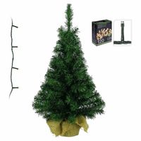 Volle kerstboom/kunstboom 75 cm inclusief warm witte verlichting - Kunstkerstboom - thumbnail
