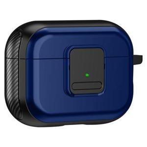 Magnetische hoes voor Apple AirPods Pro, Gesp ontwerp Bluetooth koptelefoon TPU hoes met karabijnhaak - Zwart + Blauw