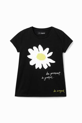 T-shirt met madeliefje en omkeerbare pailletten - BLACK - 3/4