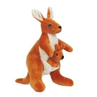 Knuffeldier Kangoeroe met jong - zachte pluche stof - dieren knuffels - bruin - 23 cm - thumbnail