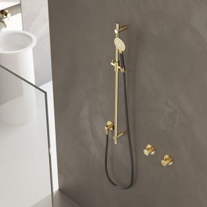 Hotbath Cobber glijstang 90cm met wandaansluitbocht 150cm doucheslang en ronde handdouche messing geborsteld M308BB