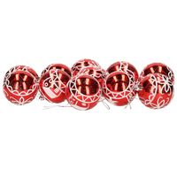 12x stuks gedecoreerde kerstballen rood kunststof 6 cm - thumbnail