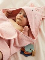 Babybadcape met capuchon en geborduurde dieren roze - thumbnail