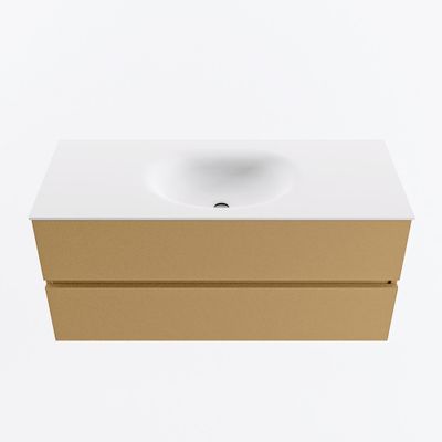 MONDIAZ VICA 110cm badmeubel onderkast Oro 2 lades. Wastafel MOON midden zonder kraangat, kleur Talc.