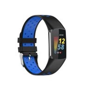 FitBit Charge 5 & 6 Sportbandje met gesp - Zwart / blauw - Tweekleurig - Maat: L