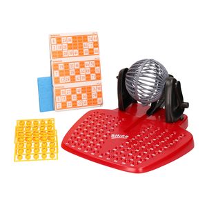 Bingo spel rood/oranje complete set nummers 1-90 met molen en bingokaarten   -