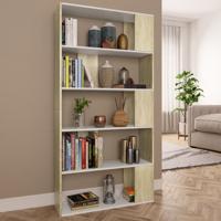 Boekenkast/kamerscherm 80x24x159 cm wit en sonoma eikenkleurig