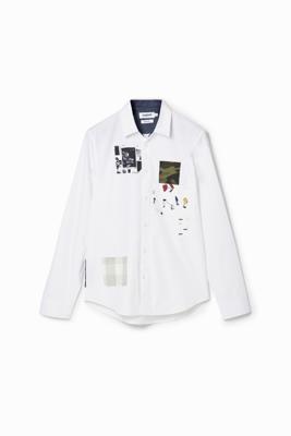 Popeline shirt met patch - WHITE - XXL