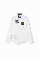 Popeline shirt met patch - WHITE - XXL