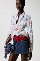 Bedrukte blouse met strikjes - WHITE - XL