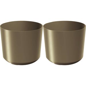 Prosperplast Plantenpot/bloempot Babylon - 2x - kunststof - buiten/binnen - goud - D18 x H18 cm - Plantenpotten