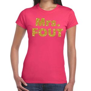 Mrs. Fout goud glitter tekst t-shirt roze dames